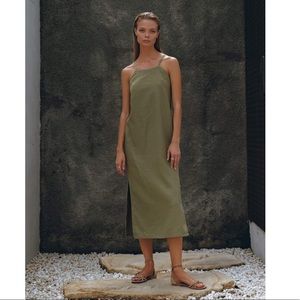NWT AURA Linen Midi Dress in Olive